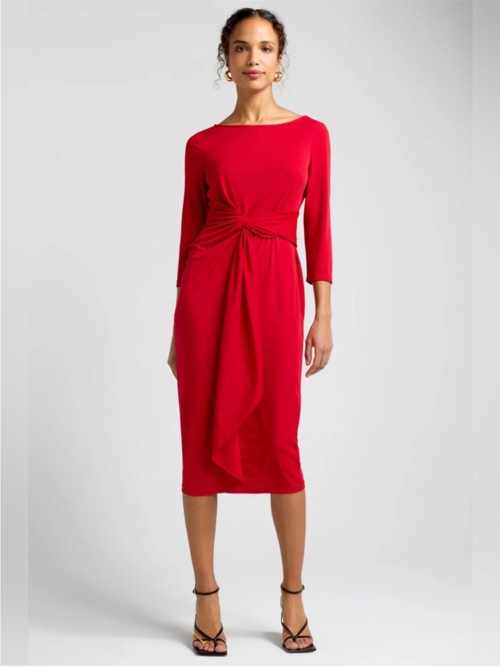 Lauren Ralph Lauren Twist-Front Stretch Jersey Midi Dress Red Size 6